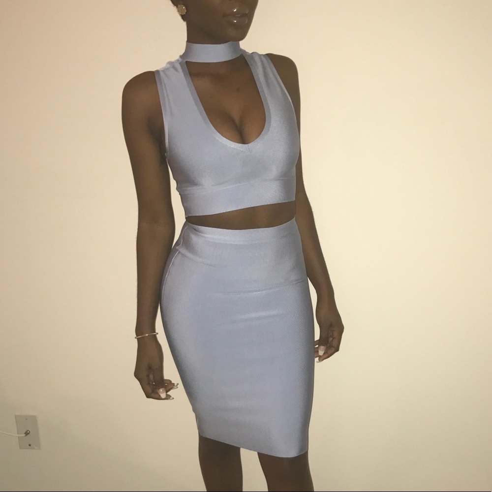 Powder blue Two Piece top and midi skirt